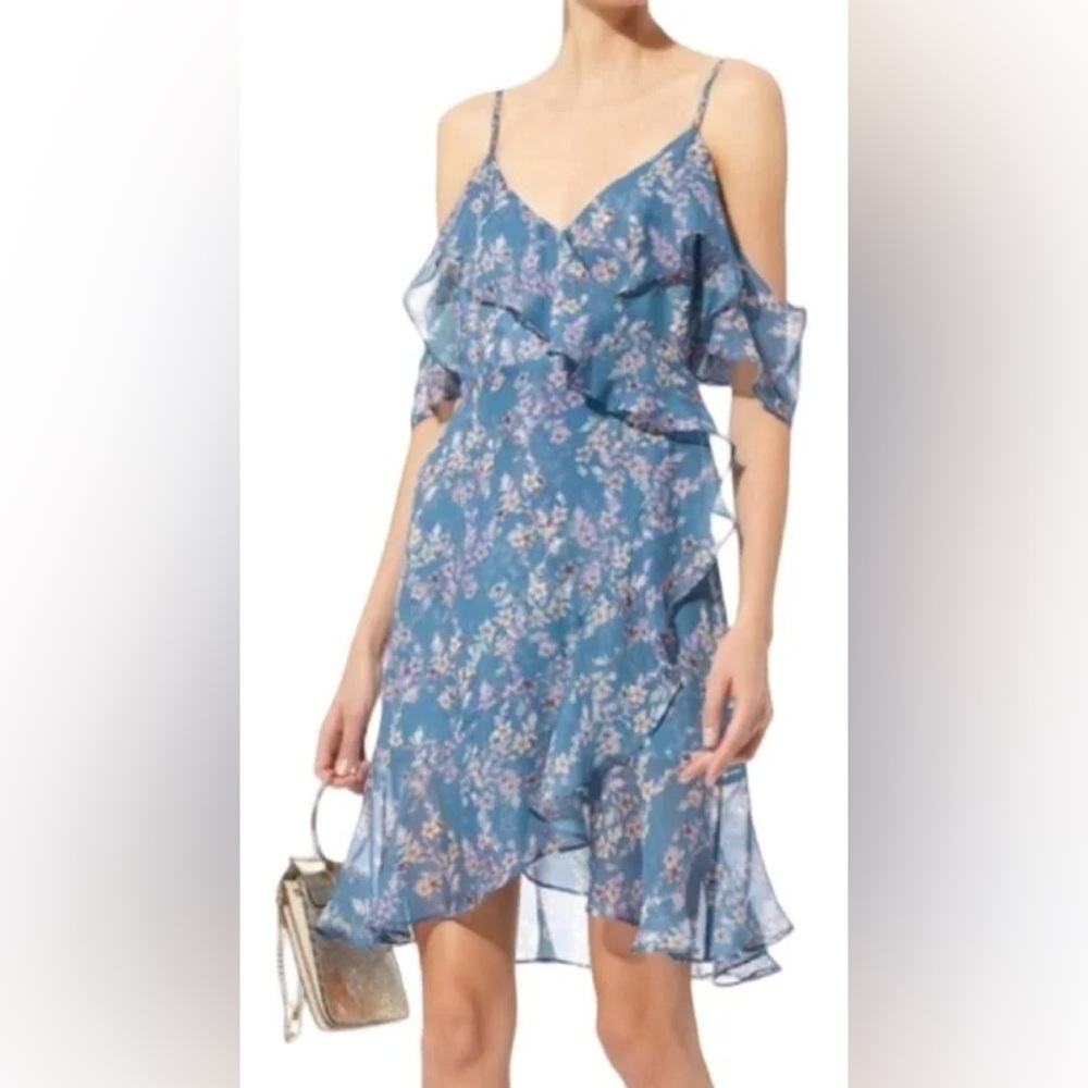 INTERMIX Blue Asymmetrical Sundress Cold Shoulder